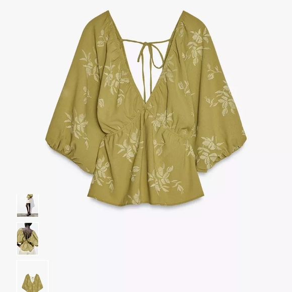 Zara Tops - Zara Mustard Floral Blouse with Tie Back